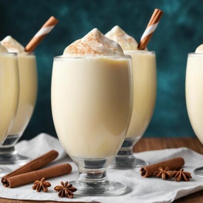 Glasses filled with delicious creamy eggnog