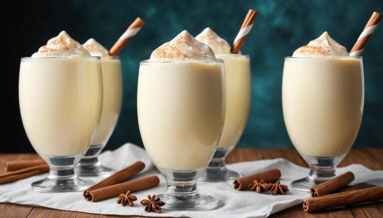 Glasses filled with delicious creamy eggnog