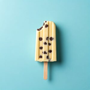 A frozen yogurt pop with chocolate chips, tasting like cookie dough.