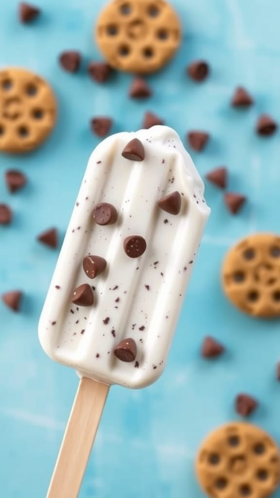 A frozen yogurt pop with chocolate chips, tasting like cookie dough.