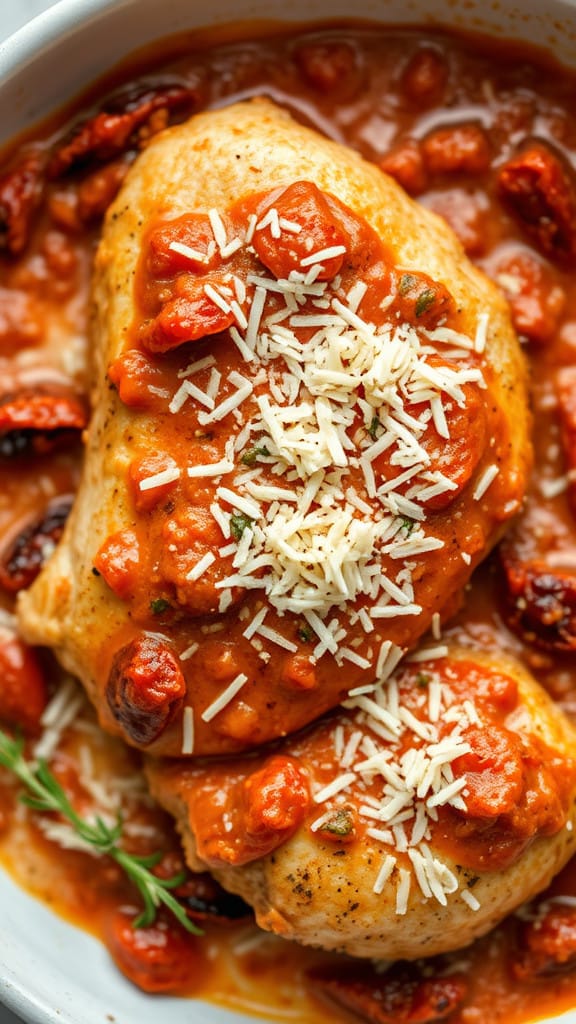 Marry Me Chicken - chicken breasts cooked in a rich and creamy sun-dried tomato sauce.