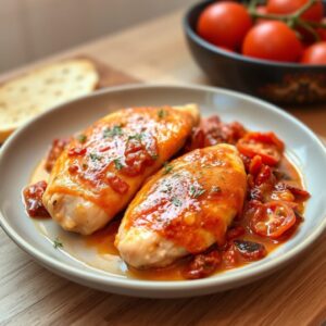 Marry Me Chicken - chicken breasts cooked in a rich and creamy sun-dried tomato sauce.