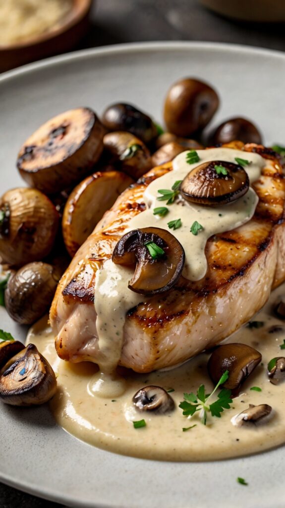 Pan-Seared Chicken Breasts with Mushrooms and Cream Sauce