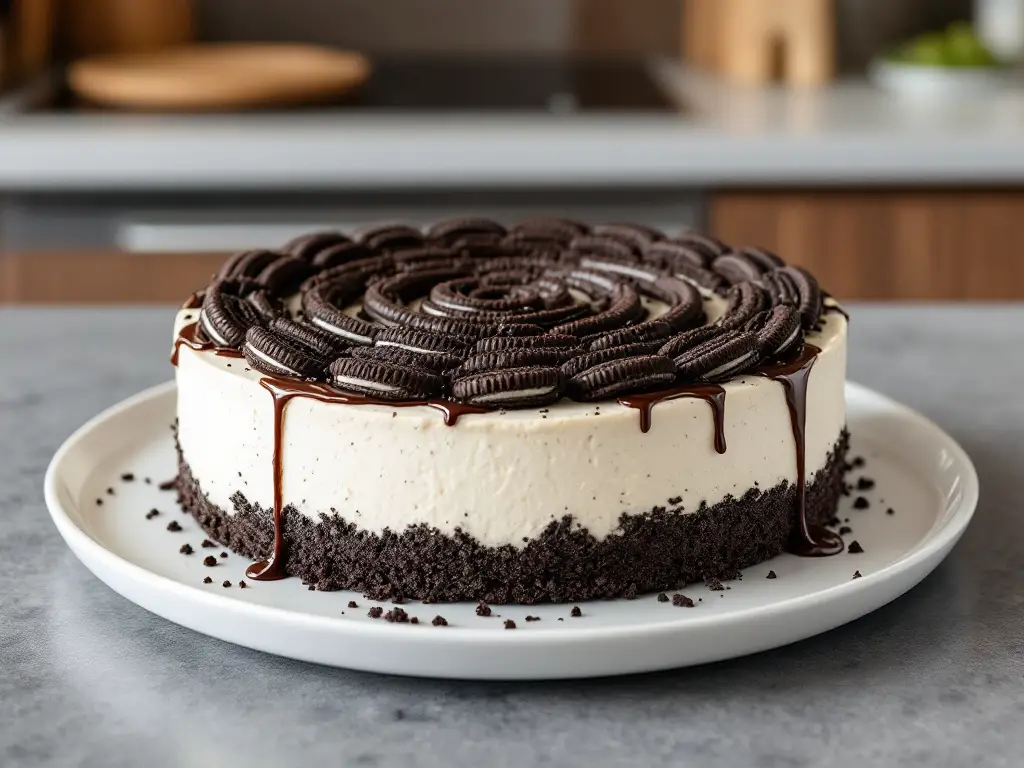 Delicious Oreo Cheesecake on a white plate