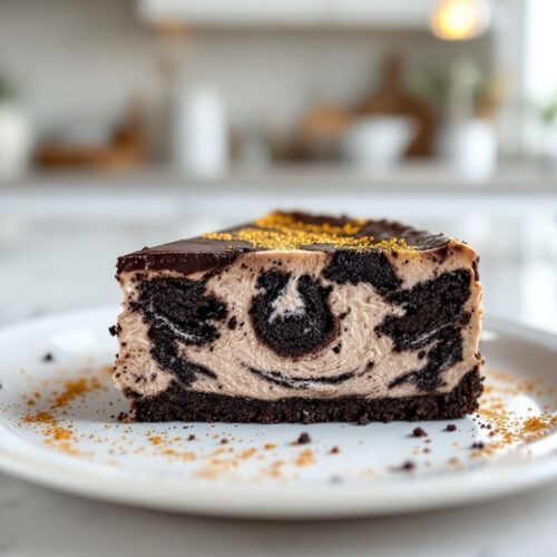 Delicious slice of Oreo cheesecake on an elegant plate