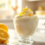 3-Ingredient Lemon Mousse in a glass garnished with lemon zest.