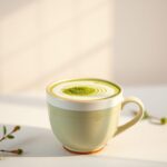 Japanese Matcha Latte in a white tea cup.