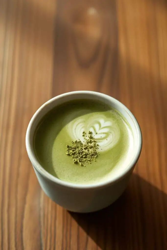 Japanese Matcha Latte in a white cup.