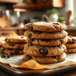 Levain-style thick chocolate chip cookies with golden brown edges and gooey melted chocolate chips inside.