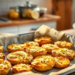 Lemon Parmesan Crispy Smashed Potatoes on a baking sheet topped with cheese and lemon zest.
